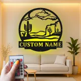 Custom Desert Landscape Led Light Metal Wall Art Personalized Gift for Nature Lovers Living Room or Patio Decor