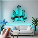 Insegna in metallo personalizzata con cactus e luce LED, regalo per amanti delle piante, decorazione per la casa in stile sud-ovest