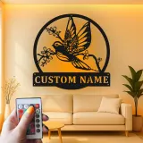 Insegna in metallo personalizzata con uccello e fiori e luce LED regalo per amanti della natura decorazione per camera da letto o soggiorno