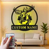 Insegna in Metallo Personalizzata con Alce | Arte Murale Faunistica con LED | Decorazione Rustica per Rifugio o Casa
