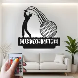 Insegna LED personalizzata da golf | Decorazione murale in metallo su misura per man cave | Targa con nome del golfista | Regalo per appassionati di golf