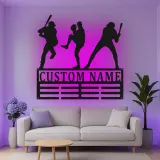 Décoration murale en métal personnalisée avec rétroéclairage LED pour joueur de baseball - Cadeau personnalisé pour les fans de sport