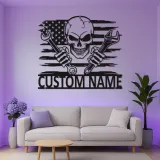 Insegna LED Meccanico Teschio | Arte in Metallo Personalizzata | Decorazione per Garage e Officina Auto | Regalo per Meccanico