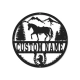 Panneau personnalisé avec nom de cheval | Décoration murale en métal LED pour ranch et maison | Cadeau équestre sur mesure