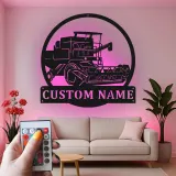 Cartel de metal LED personalizado de cosechadora de cereales Regalo para agricultores Decoración rústica de granja