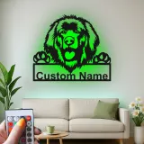 Cartel de metal personalizado con luz LED de perro de Terranova, regalo para padres de mascotas, decoración de salón o entrada 1