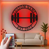 Insegna palestra personalizzata con luce LED | Decorazione murale in metallo personalizzata per casa e studio fitness | Idea regalo per weightlifting