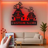 Custom Motocross Duo Led Light Metal Wall Art Personalized Gift for Dirt Bike Enthusiasts Garage or Man Cave Decor