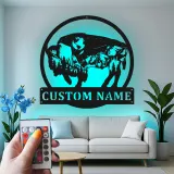Custom Bison Mountain Scene Led Light Metal Wall Art Personalized Nature Lover Gift Rustic Home Decor