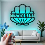 Personalisierte Muschel-Metallschild mit LED | Personalisierte maritime Wandkunst | Dekoration für Strandhäuser & Küstengeschäfte