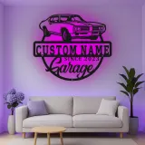 Insegna in metallo personalizzata con luce LED per garage di auto classiche - Regalo per appassionati di auto, decorazione per man cave o garage