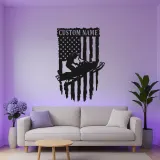 Custom Snowmobile Metal Sign | Personalized American Flag LED Art | Winter Sports Decor for Garage | Snowmobiler Gift