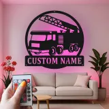 Custom Fire Truck Metal Sign | Personalized LED Name Plaque | Firefighter Gift for Kids Room & Fire Station Decor | Hand-Crafted Wall Art