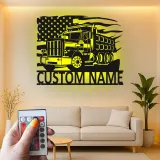 Custom Truck Led Light Metal Wall Art Personalized Gift for Truckers Garage or Man Cave Decor