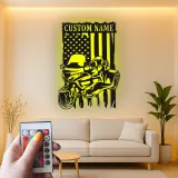 Art Métal LED Moto Personnalisé | Panneau Biker Drapeau Américain | Décor de Garage & Man Cave | Cadeau Unique pour Motard