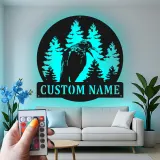 Décoration murale en métal personnalisée avec forêt de corbeaux et rétroéclairage LED, cadeau pour les amoureux de la nature, décoration rustique pour cabane