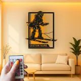 Custom Alpine Skier LED Metal Wall Art | Personalized Ski Decor | Winter Sports Gift | Modern Cabin Sign