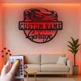Custom Sports Car Led Light Metal Wall Art Personalized Garage Gift for Car Enthusiasts Man Cave Decor
