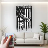 Personalized Motocross LED Sign | Custom Dirt Bike Metal Wall Art | American Flag Rider Gift for Man Cave & Garage Decor