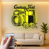 Custom Camera Led Light Metal Wall Art Personalized Photographer Gift Studio or Office Decor