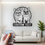 Cartel LED de bulldog francés | Decoración mural de metal personalizada | Regalo para amantes de los perros | Placa con nombre para la pared