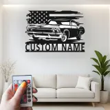 Décoration murale en métal personnalisée de voiture classique avec rétroéclairage LED - Cadeau pour passionnés de voitures - Décor de garage ou de man cave 1