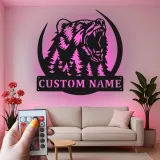 Cartel de metal LED de bosque de osos personalizado Regalo para entusiastas del aire libre Decoración de cabaña o lodge