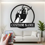 Insegna in metallo personalizzata con luce LED a forma di toro per decorare il ranch, regalo in stile western per la man cave