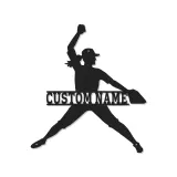 Cartel de metal personalizado de lanzadora de softball | Luz LED de nombre para habitación de chicas | Regalo personalizado para atleta | Arte mural deportivo femenino