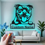 Décoration murale en métal LED personnalisée pour Pit Bull - Cadeau pour amoureux des chiens - Décor pour salon