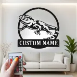 Cartel de metal personalizado con luz LED de dragón barbudo Regalo para amantes de reptiles Decoración de dormitorio o salón 3