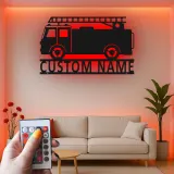 Personalized Fire Truck Metal Sign | LED Light Wall Art | Custom Firefighter Gift | Fire Station Decor