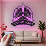 Décoration murale en métal personnalisée avec lumière LED d'hélice d'avion - Cadeau d'aviation pour pilote, décoration de hangar pour passionnés d'aviation
