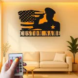 Custom Military Name Sign | LED American Flag Wall Art | Personalized Veteran Gift | Patriotic Army Home Decor