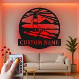 Décoration murale en métal personnalisée avec scène de phare et rétroéclairage pour les amoureux de la plage