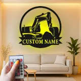 Décoration murale en métal personnalisée avec rétroéclairage pour excavateur - Cadeau de construction pour lui - Décor de garage ou d'atelier 1