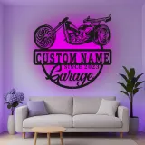 Décoration murale en métal LED personnalisée pour garage de moto - Cadeau personnalisé pour motards, décoration de man cave ou de garage
