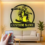 Insegna LED personalizzata per snowboarder | Targhetta in metallo personalizzata | Arte murale retroilluminata per camera adolescente e man cave