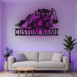 Insegna in metallo LED personalizzata per escavatore - Regalo per lui, decorazione per garage o laboratorio 2