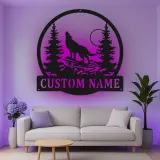 Custom Wolf Howling Led Light Metal Wall Art Personalized Nature Lover Gift Rustic Cabin Decor 2