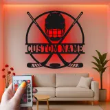 Cartel LED personalizado de jugador de hockey | Decoración mural de metal personalizada | Regalo deportivo para habitación infantil y cueva masculina