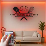 Insegna in metallo retroilluminata con chef di panetteria regalo personalizzato per panettieri decorazione per cucina per appassionati di cucina