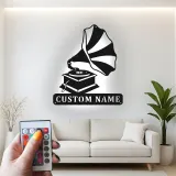 Arte Murale in Metallo LED con Gramofono | Regalo Personalizzato per Amante della Musica | Insegna con Nome Personalizzato per Decorazione Retro di Casa e Studio