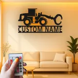 Cartel de Cargadora de Ruedas Personalizado de Metal | Decoración de Construcción LED | Arte Personalizado de Maquinaria Pesada para Regalo de Operador