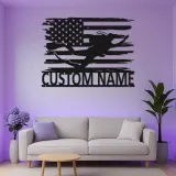 Arte Mural de Metal de Buceador Personalizado | Cartel LED de Bandera Americana | Regalo de Nombre Personalizado para Buceador | Decoración Patriótica para Hogar y Oficina