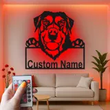 Cartel de metal personalizado con luz LED de Rottweiler, regalo para amantes de los perros, decoración para sala de estar