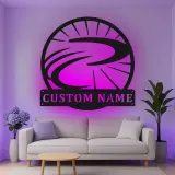 Insegna in metallo LED personalizzata con ruota di bicicletta regalo per ciclisti decorazione per garage o soggiorno
