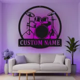 Insegna in metallo LED personalizzata per batteristi - Regalo per musicisti - Decorazione per studio o sala musica 1