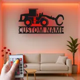 Cartel de Cargadora de Ruedas Personalizado de Metal | Decoración de Construcción LED | Arte Personalizado de Maquinaria Pesada para Regalo de Operador