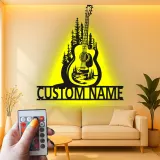 Custom Guitar LED Metal Art | Personalized Musician Name Sign | Studio Decor for Guitar Lover